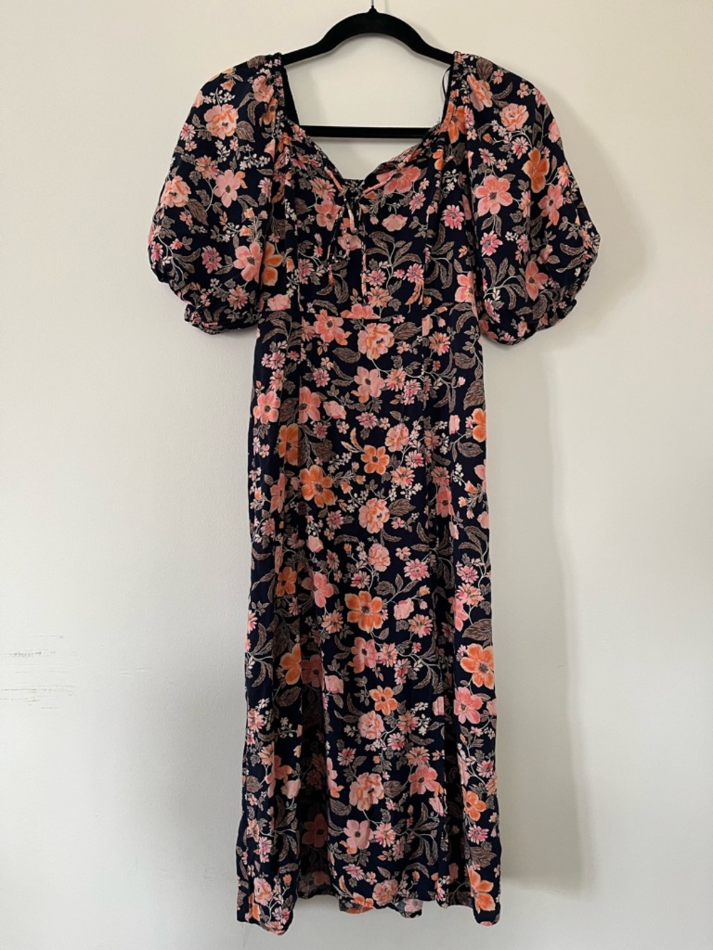Old Navy Cottagecore Floral Puff Sleeve Midi Dress XS Orange Pink Boho Feminine